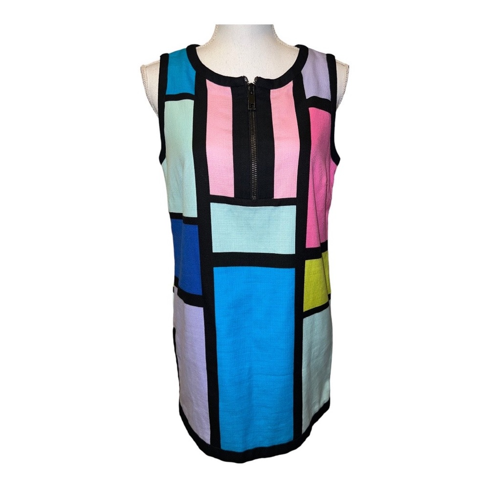 Per Se color block mini shift dress with zipper